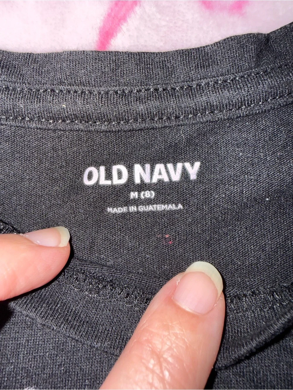 Old Navy Black Tee with Pink & Blue Daisy Graphic